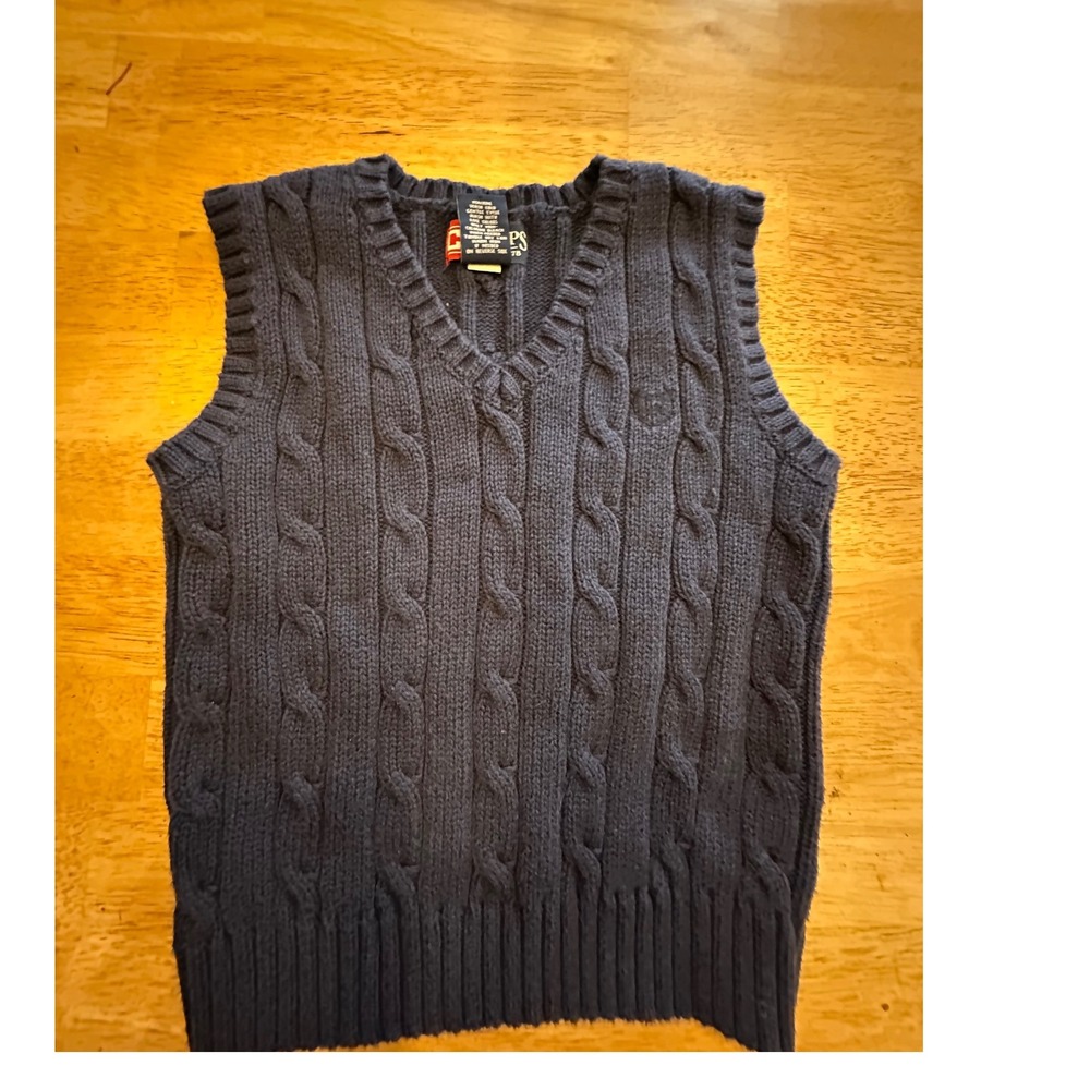 Chaps Navy Blue Cable Knit‎ V Neck Vest Kids Size 5 Cotton
